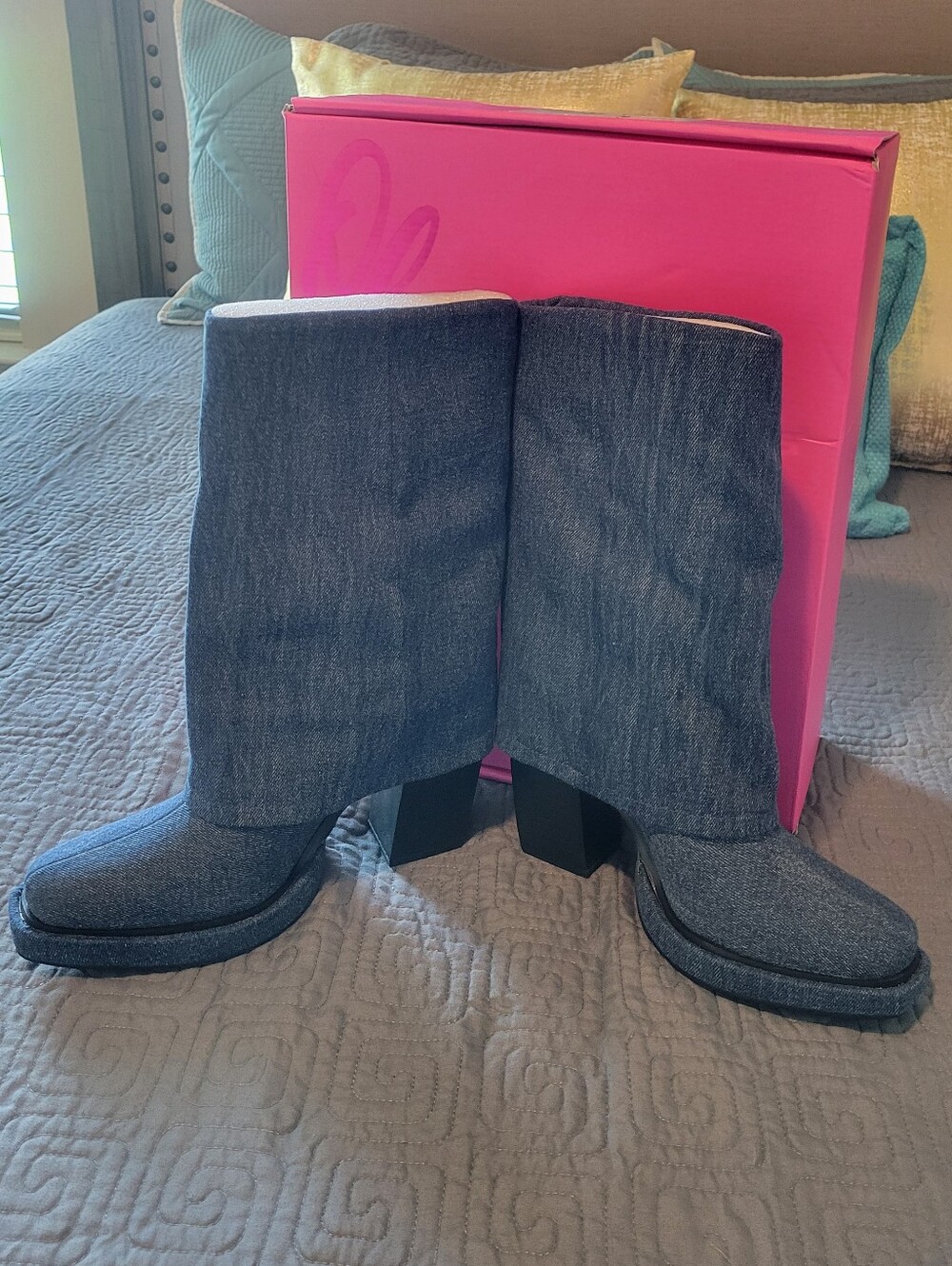 Olivia Miller Denim Blue Mid-Calf Booties - Picture 3 of 5